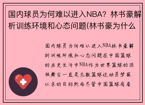 国内球员为何难以进入NBA？林书豪解析训练环境和心态问题(林书豪为什么不在nba打球)