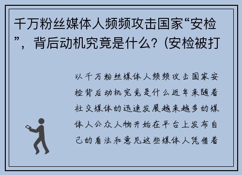 千万粉丝媒体人频频攻击国家“安检”，背后动机究竟是什么？(安检被打一耳光是什么电视剧 第几季)