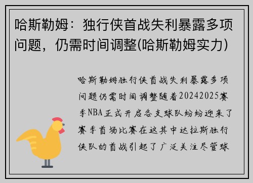 哈斯勒姆：独行侠首战失利暴露多项问题，仍需时间调整(哈斯勒姆实力)